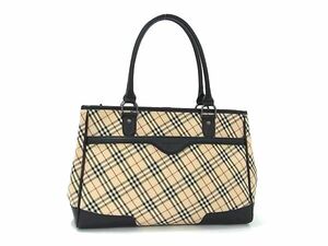 1円 ■美品■ BURBERRY バーバリー ナイロンキャンバス チェック柄 ハンドバッグ トートバッグ レディース ベージュ系×ブラック系 AX3042