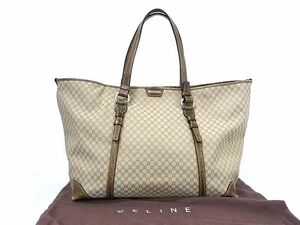 1円 ■美品■ CELINE セリーヌ マカダム柄 キャンバス×レザー トートバッグ ショルダー 肩掛け レディース ライトブラウン系 AV7344