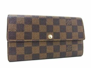 1円 LOUIS VUITTON ルイヴィトン N61734 ダミエ ポルトフォイユサラ 二つ折り 長財布 ウォレット 小銭入れ 札入れ ブラウン系 FA2981