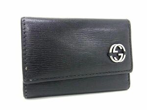 1円 ■美品■ GUCCI グッチ インターロッキングG レザー 6連 キーケース 鍵入れ レディース メンズ ブラック系 FA2998