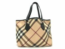 1円 BURBERRY バーバリー PVC×レザー チェック柄 ハンドバッグ トートバッグ レディース ベージュ系 CC2386_画像1