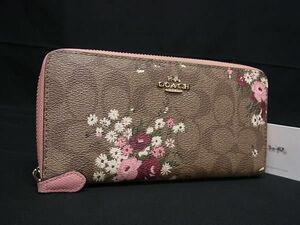 1円 ■極美品■ COACH コーチ F29931 シグネチャー PVC フローラル ラウンドファスナー 長財布 ウォレット ベージュ系×ピンク系 AW4047