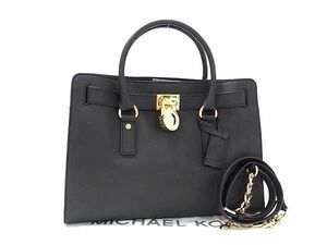 1円 ■極美品■ MICHAEL KORS マイケルコース レザー 2WAY トートバッグ ショルダーバッグ 斜め掛けかばん ブラック系 FC1312