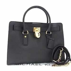 1円 ■極美品■ MICHAEL KORS マイケルコース レザー 2WAY トートバッグ ショルダーバッグ 斜め掛けかばん ブラック系 FC1312の画像1