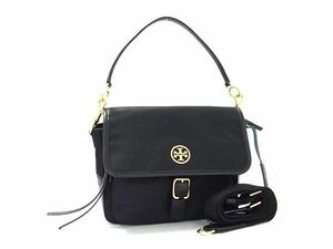 1円 ■美品■ TORY BURCH トリーバーチ ナイロン×レザー 2WAY クロスボディ ハンドバッグ ショルダーバッグ 斜め掛け ブラック系 FC1389