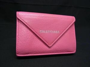 1円 ■美品■ BALENCIAGA バレンシアガ 391446 ペーパーミニ レザー 三つ折り 財布 ウォレット レディース ピンク系 FC1620