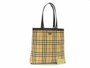 1円 BURBERRY バーバリー ノバチェック PVC×レザー ハンドバッグ ショルダーバッグ トート レディース ベージュ系 CD1820