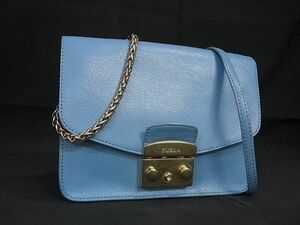 1円 ■美品■ FURLA フルラ レザー ショルダーバッグ ポシェット レディース ライトブルー系 BI1424