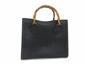 1円 ■美品■ GUCCI グッチ 002・1186・0260 バンブー レザー ハンドバッグ トート レディース ブラック系 CD1816