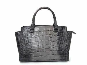 1円 ■美品■ MICHAEL KORS マイケルコース クロコダイル型押しレザー ハンドバッグ トートバッグ レディース グレー系 BI1519