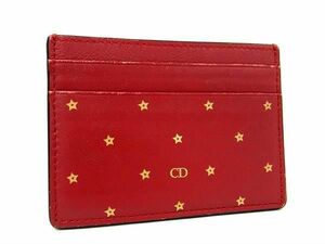 1円 ■美品■ ChristianDior クリスチャンディオール ロゴ レザー スター 星柄 カードケース パスケース 定期入れ レッド系 BK0470