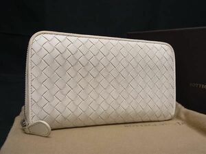 1円 BOTTEGA VENETA ボッテガヴェネタ イントレチャート レザー ラウンドファスナー 長財布 ウォレット ホワイト系 FB0102