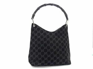 1円 ■美品■ GUCCI グッチ 001 3007 002046 バンブー GG柄 スエード ワンショルダーバッグ 肩掛けかばん レディース ブラック系 BI1541