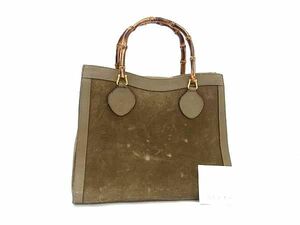 1円 ■美品■ GUCCI グッチ 002 1186 0260 バンブー スエード×レザー ハンドバッグ トート レディース カーキ系 CB1877