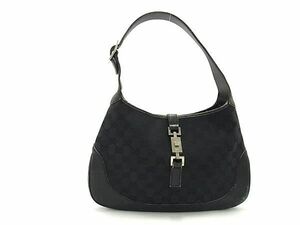 1円 GUCCI グッチ 001 3306 001998 ジャッキー GG柄 GGキャンバス×レザー ワンショルダーバッグ レディース ブラック系 AV6367