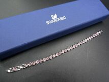 ■極美品■ SWAROVSKI スワロフスキー クリスタル テニスブレスレット アクセサリー レディース シルバー系×ピンク系 DE1719_画像1