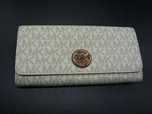 ■美品■ MICHAEL KORS マイケルコース レザー MK柄 二つ折り 長財布 ウォレット 札入れ 小銭入れ アイボリー系×ブラウン系 DE1766