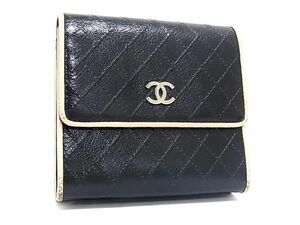 1円 ■美品■ CHANEL シャネル ココマーク ビコローレ レザー 三つ折り 財布 ウォレット 小銭入れ 札入れ レディース ブラック系 AX1183