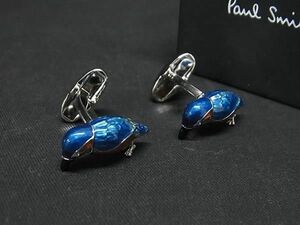 1円 ■美品■ Paul Smith ポールスミス バード 鳥 カフス カフリンクス アクセサリー メンズ ブルー系×オレンジ系 AV5732