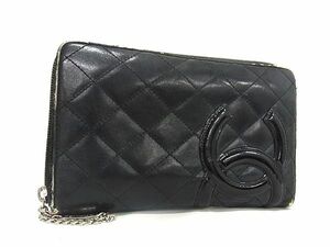 1円 CHANEL シャネル ココマーク マトラッセ カンボンライン ラムスキン 二つ折り 長財布 ウォレット レディース ブラック系 AV7746