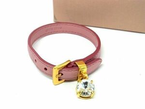 1円 ■極美品■ miumiu ミュウミュウ マドラス レザー ブレスレット アクセサリー レディース ピンク系×ゴールド系 AV7946