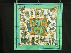 1円 ■美品■ HERMES エルメス LE TEMPS des MARIONNETTEs 【マリオネットの時間】 カレ90 シルク100% スカーフ ミントグリーン系 AY1026