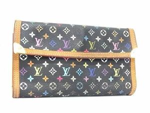 1円 LOUIS VUITTON ルイヴィトン M92658 モノグラムマルチカラー ポルトトレゾール インターナショナル 長財布 ブラック系 AY0710