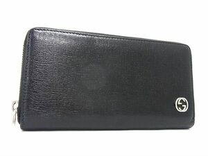 1円 ■美品■ GUCCI グッチ レザー ラウンドファスナー 長財布 ウォレット 小銭入れ 札入れ カード入れ メンズ ブラック系 FC1688