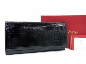 1円 ■新品■未使用■ Cartier カルティエ パテントレザー 二つ折り 長財布 ウォレット 札入れ 小銭入れ ブラック系 FB0076