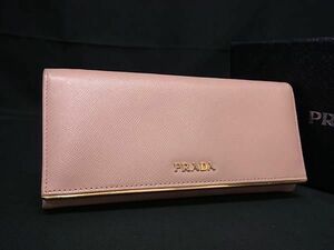 1円 PRADA プラダ サフィアーノレザー 二つ折り 長財布 ウォレット 札入れ 小銭入れ レディース メンズ ピンク系 FB0095