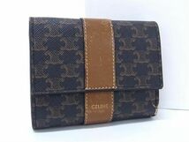 1円 CELINE セリーヌ トリオンフ柄 PVC 三つ折り 財布 ウォレット レディース メンズ ブラウン系 BI1612_画像1