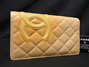 1円 CHANEL シャネル ココマーク マトラッセ カンボンライン レザー 二つ折り 長財布 ウォレット レディース メンズ クリーム系 BG7766