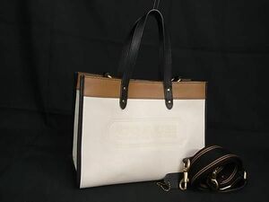 1円 ■美品■ COACH コーチ C0777 レザー 2WAY ハンドバッグ ショルダー 肩掛け レディース アイボリー系×ブラウン系 AV7302