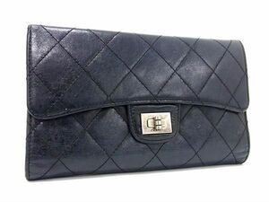 1円 CHANEL シャネル 2.55金具 マトラッセ レザー 三つ折り 長財布 ウォレット メンズ ブラック系 AV7992