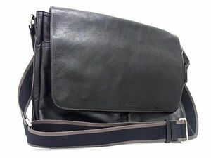 1円 ■美品■ COACH コーチ F70556 ヘリテージ レザー クロスボディ ショルダーバッグ 斜め掛けかばん メンズ ブラック系 FC1352