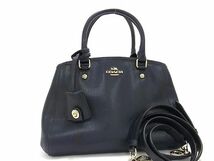 1円 ■美品■ COACH コーチ F34835 ミニマーゴット キャリーオール レザー クロスボディ 2WAY ハンドバッグ ネイビー系 FC1058_画像1