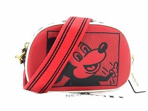 1円 ■極美品■ COACH コーチ K2081 レザー ミッキーコラボ クロスボディ ショルダーバッグ 斜め掛け 肩掛け レッド系×ブラック系 FC1500