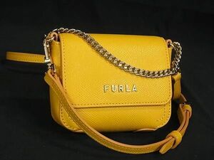 1円 ■新品同様■ FURLA フルラ レザー クロスボディ ショルダーバッグ ミニバッグ 斜め掛けかばん レディース イエロー系 FC1543