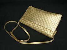 1円 ■美品■ BOTTEGA VENETA ボッテガヴェネタ イントレチャート レザー 2WAY ショルダーバッグ クラッチ レディース ゴールド系 FB0016_画像3