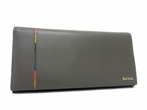 1円 ■新品同様■ Paul Smith ポールスミス レザー 二つ折り 長財布 ウォレット 札入れ 小銭入れ レディース メンズ グレー系 AX5944