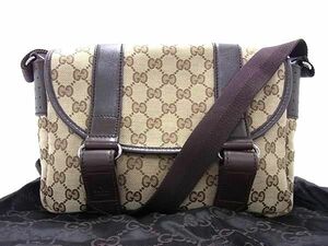 1円 ■美品■ GUCCI グッチ 145858 GG柄 GGキャンバス クロスボディ ショルダーバッグ 斜め掛けかばん レディース ブラウン系 FC0398