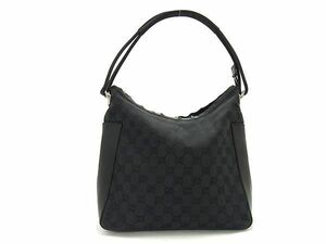 1円 GUCCI グッチ 001 3766 200047 GG柄 キャンバス×レザー ワンショルダー ハンドバッグ 肩掛け レディース ブラック系 BJ1554