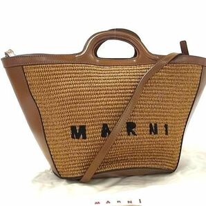 1円 ■極美品■ MARNI マルニ ストロー×レザー 2WAY ハンドバッグ ショルダーバッグ レディース ブラウン系 FC0304の画像1