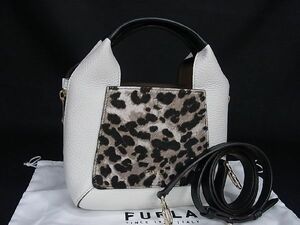 1円 ■新品■未使用■ FURLA フルラ ジルダ レザー×ハラコ 2WAY ハンドバッグ トート ショルダーバッグ レディース オフホワイト系 AN9858