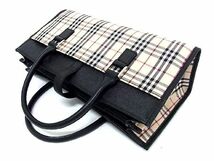 1円 ■新品同様■ BURBERRY バーバリー キャンバス×レザー チェック柄 トートバッグ ハンドバッグ ベージュ系×ブラック系 AL8917_画像5