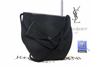 1円 ■新品■未使用■ YVESSAINTLAURENT イヴサンローラン サテン リボン ハンドバッグ ミニバッグ レディース ブラック系 AR5325