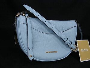 1円 ■新品■未使用■ MICHAEL KORS マイケルコース ドーバー ハーフムーン レザー ショルダーバッグ クロスボディ アイスブルー系 BE4801