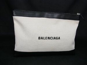 1円 ■極美品■ BALENCIAGA バレンシアガ キャンバス×レザー クラッチバッグ セカンドバッグ ホワイト系×ブラック系 AQ4545