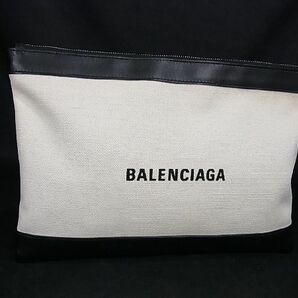 1円 ■極美品■ BALENCIAGA バレンシアガ キャンバス×レザー クラッチバッグ セカンドバッグ ホワイト系×ブラック系 AQ4545の画像1