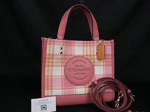 1円 ■新品■未使用■ COACH コーチ C8198 キャンバス×レザー チェック柄 2WAY トート ハンドバッグ ショルダー ピンク系 AR5582_画像1